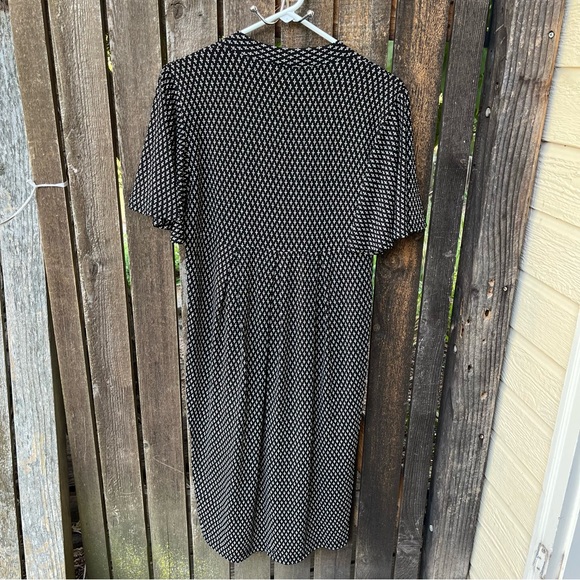 Masai Copenhagen Black & Cream Viscose Flutter Sleeve Dress Sz L - Picture 3 of 13